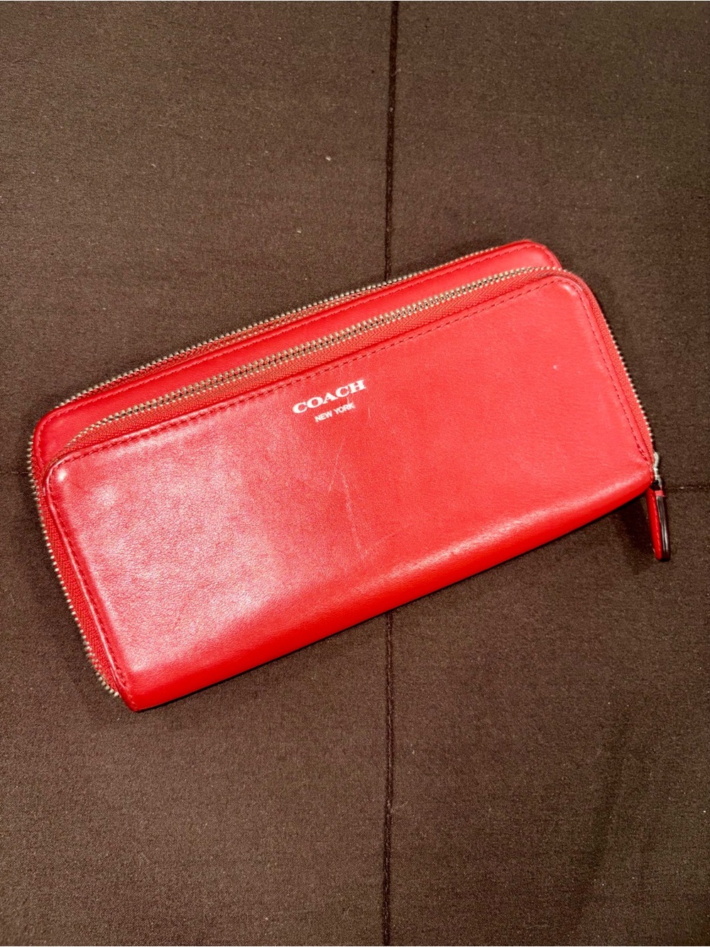Coach Red Leather Zip Around Wallet Flawed Fixer Upper